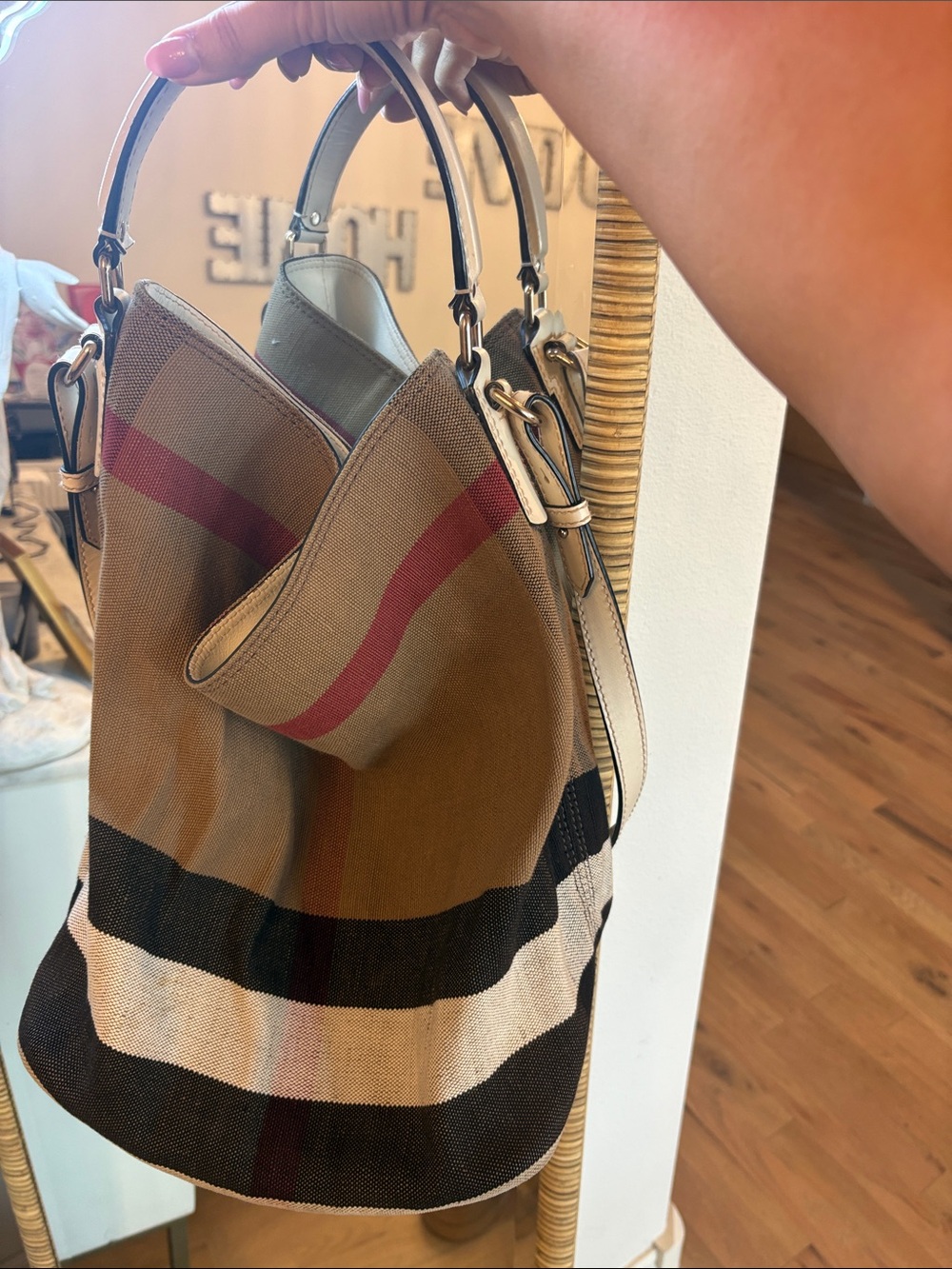 Burberry Brown Canvas Shoulder Bag with Striped Accents - Picture 4 of 11